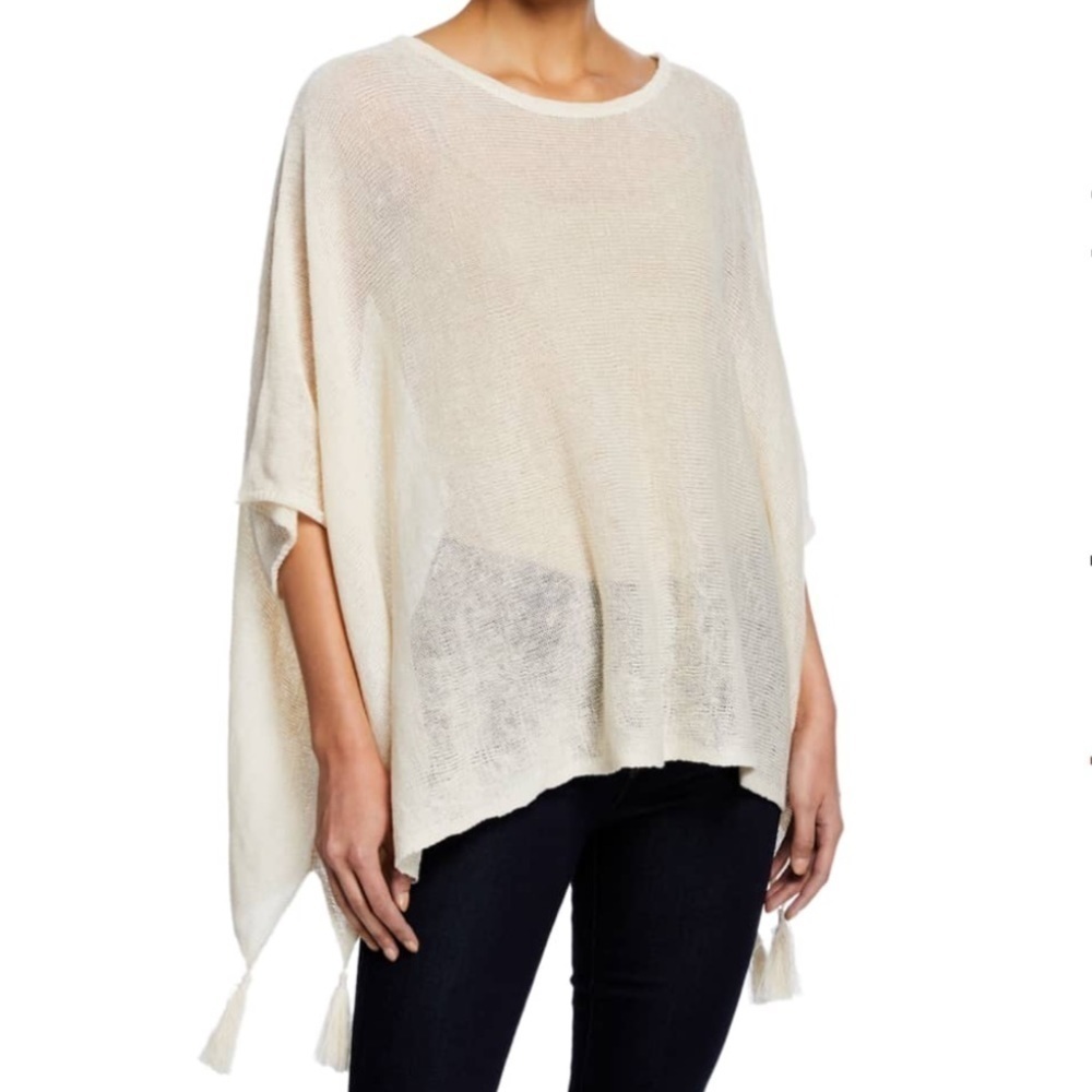 Johnny Was- Calme Ivory Linen Oversized Tassel Poncho